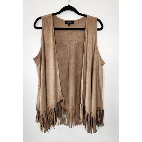 naif Jackets & Blazers - Naif Women's Faux Suede Western Style Open Front Fringe Vest, Large, Cowgirl